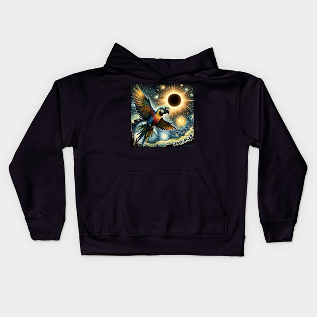 Solar Parrot Encounter: Unique Tee Showcasing Colorful Avian Beauties Kids Hoodie by GinkgoForestSpirit